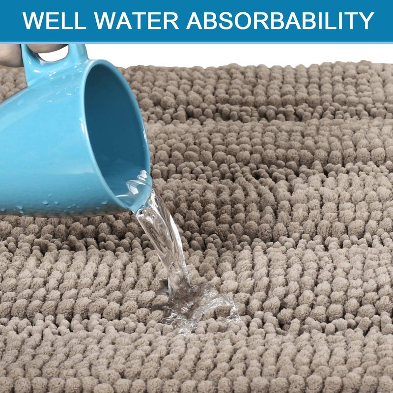 H.VERSAILTEX Bathroom Rugs Bath Rug Set 2 Piece Bathroom Contour Rug Toilet Mat Sets Non Slip Contour Bath Rug Ultra Thick Water Absorbent Striped Bath Mats Washable(20" x 32" Plus 20" x 20" U, Taupe) - Image 4